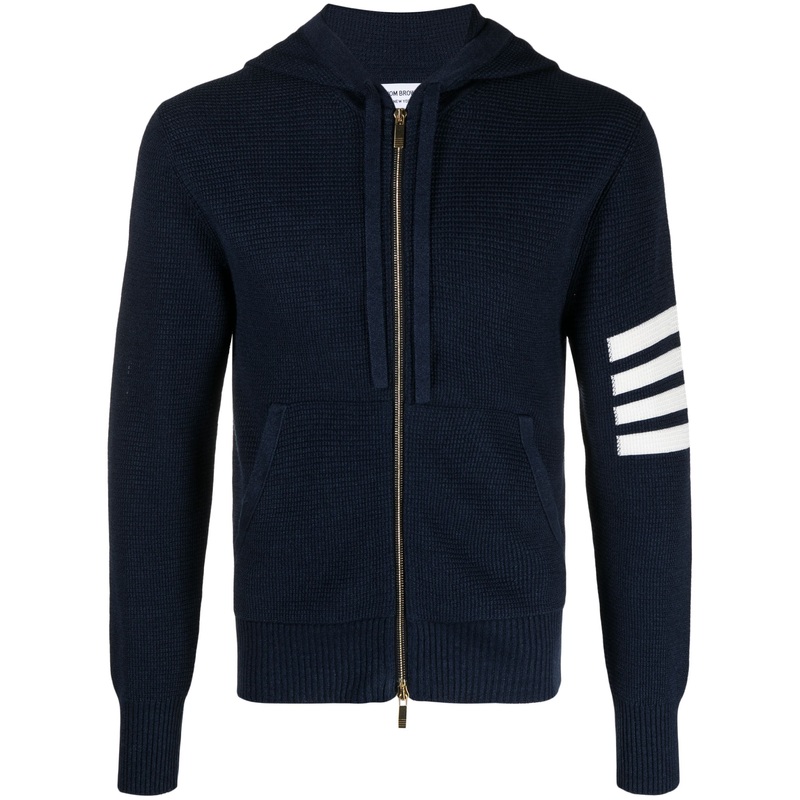 Linen Cotton 4-Bar Relaxed Fit Zip Up Hoodie Men