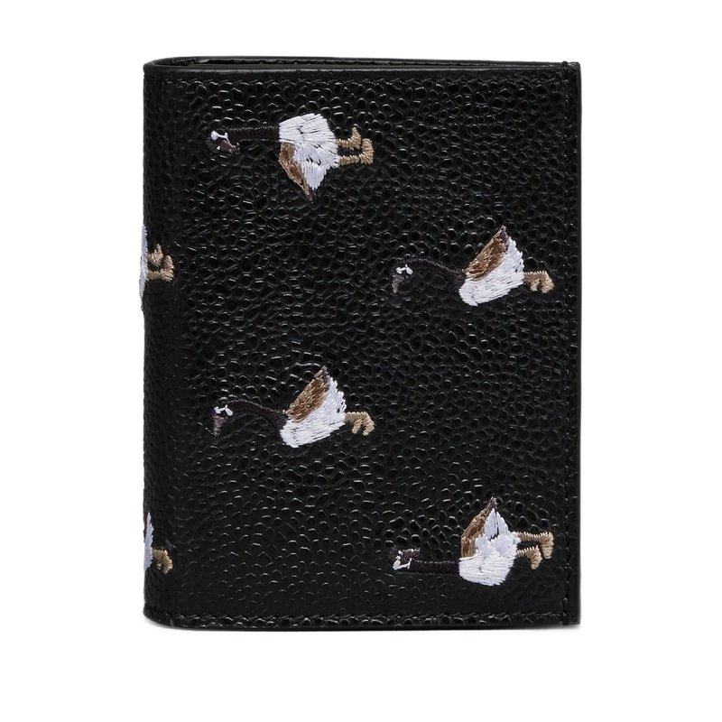 Pebble Grain Goose Embroidery Double Card Holder Men