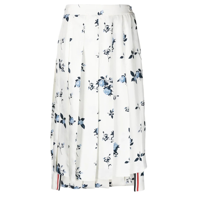 Silk Floral Classic Midi Pleated Skirt Women