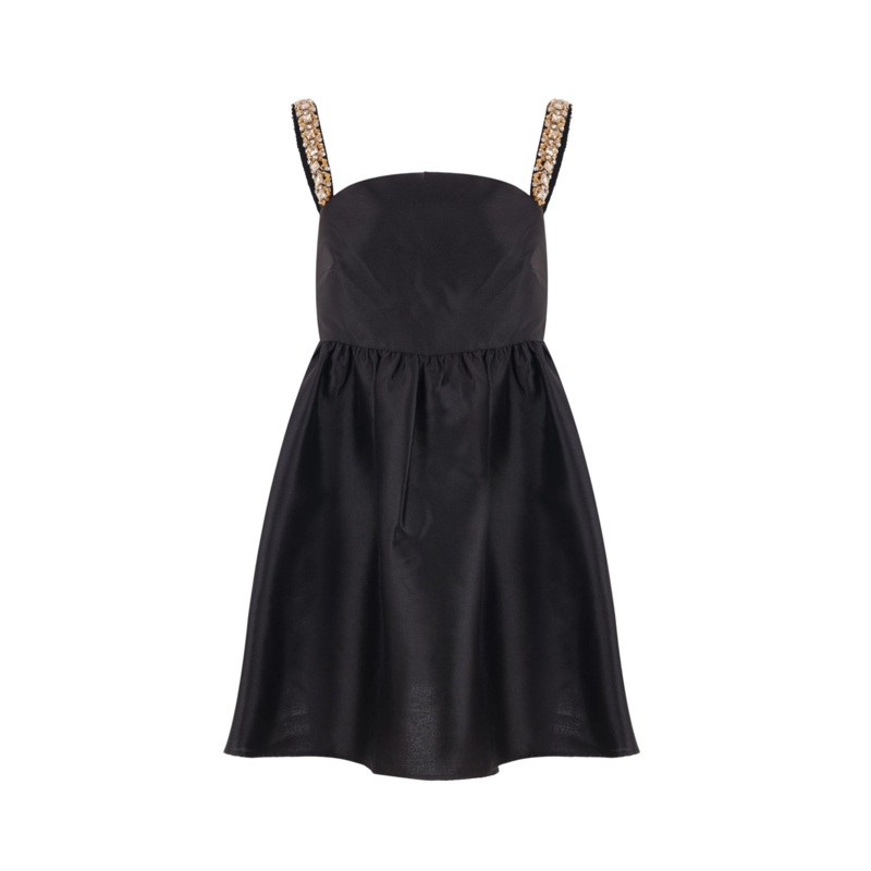 Black Taffeta Embellished Mini Dress