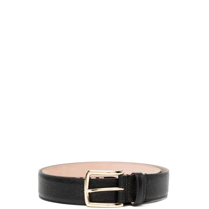 Black Pebble Grain Leather 4-Bar Applique Classic Belt Men