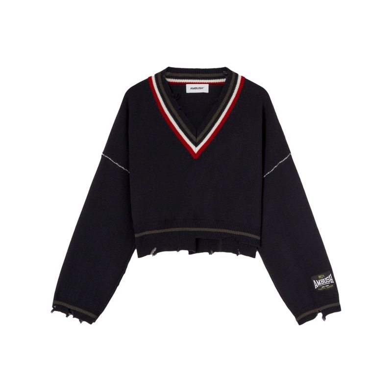 Dangled Rib Knit V Neck Sweater