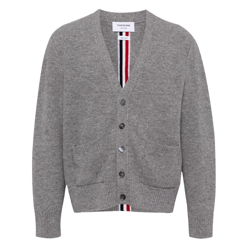 Washed Pique Stitch V Neck Cardigan Men