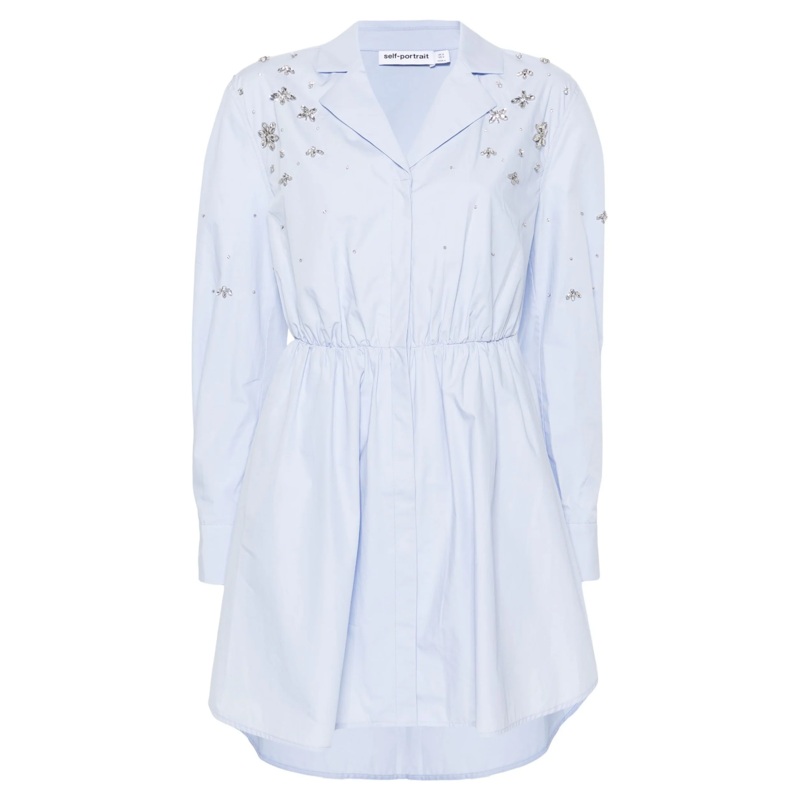 Blue Cotton Embellished Mini Dress