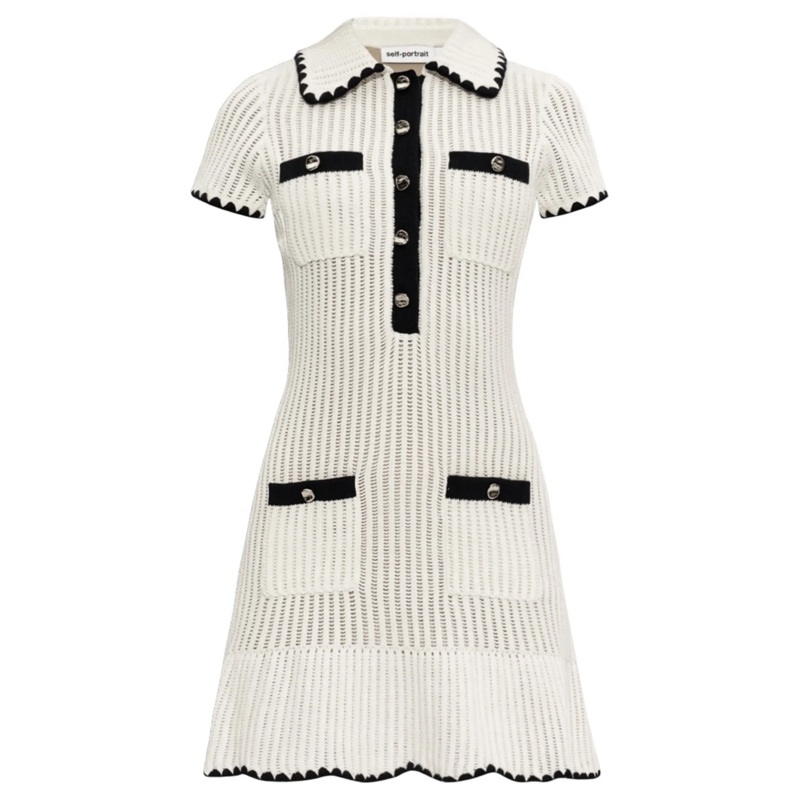 Cream Crochet Collared Mini Dress