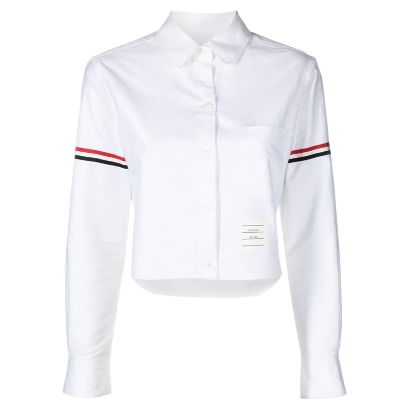 Oxford Armband Round Collar Cropped Shirt Women