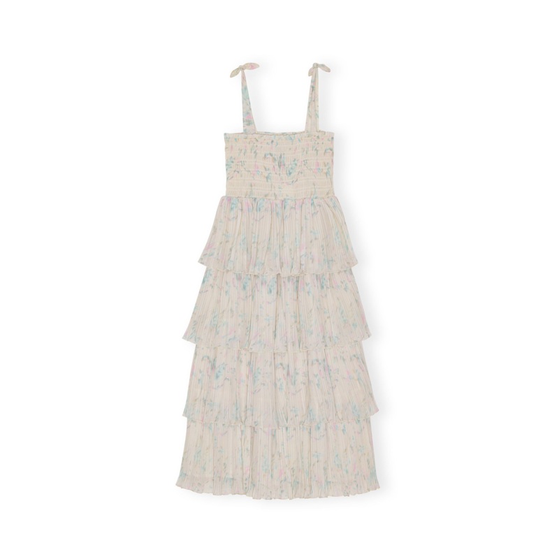 Pleated Georgette Strap Smock Dress