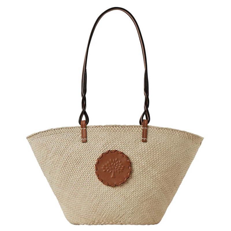 Raffia Basket Tote Natural & Bright Oak Raffia & Bovine Leather