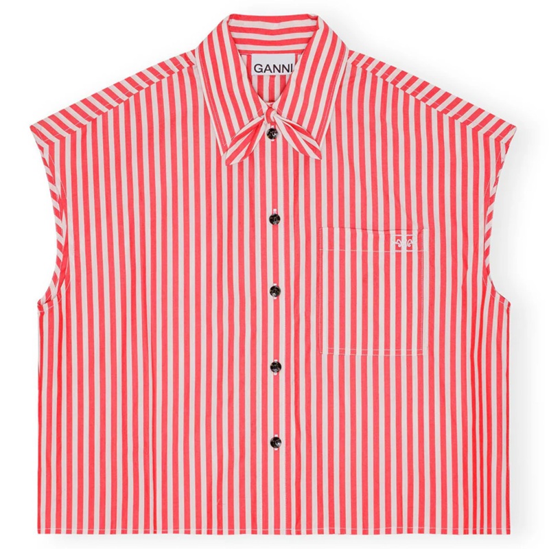 Stripe Cotton Tie Collar Shirt