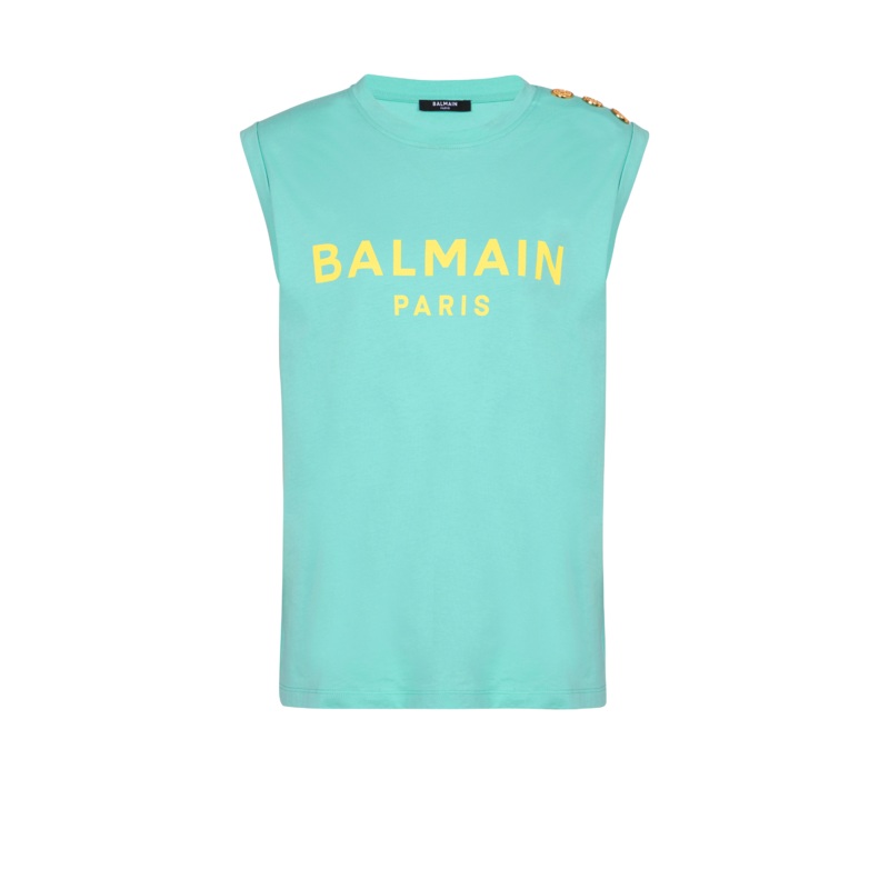 3 Button Balmain Print Tank Top