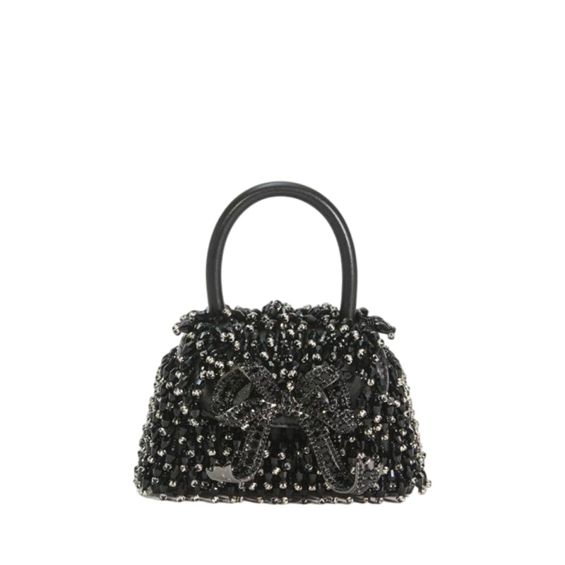 Black  Crystal Embroidery Micro Bag