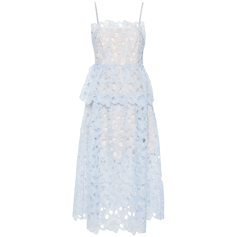 Blue Organza Lace Midi Dress