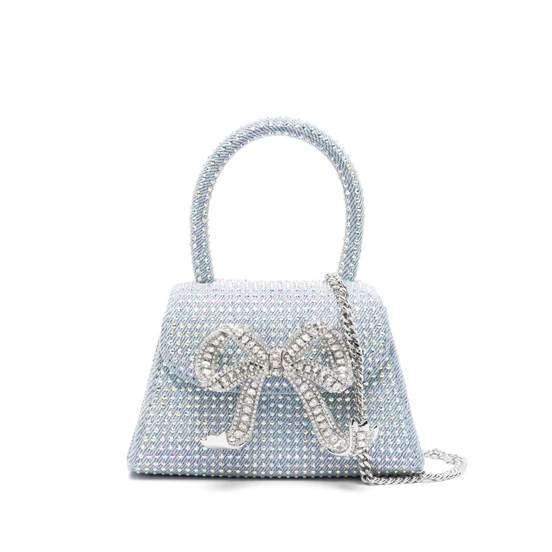 Blue Rhinestone Denim Micro Bow Bag
