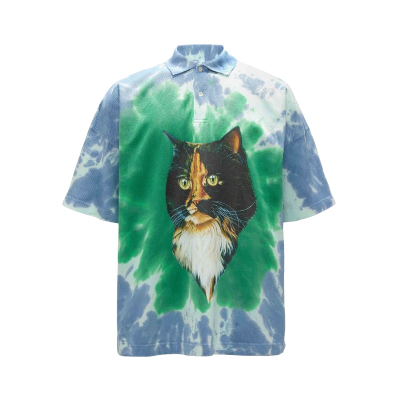 Cat Print Tie Dye Polo Shirt