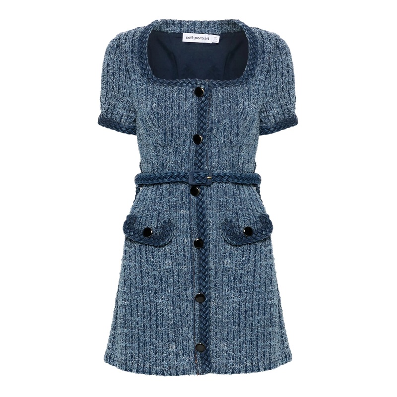 Textured Denim Short Sleeve Mini Dress