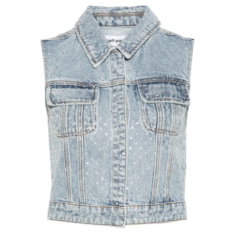 Bleach Wash Rhinestone Denim Top