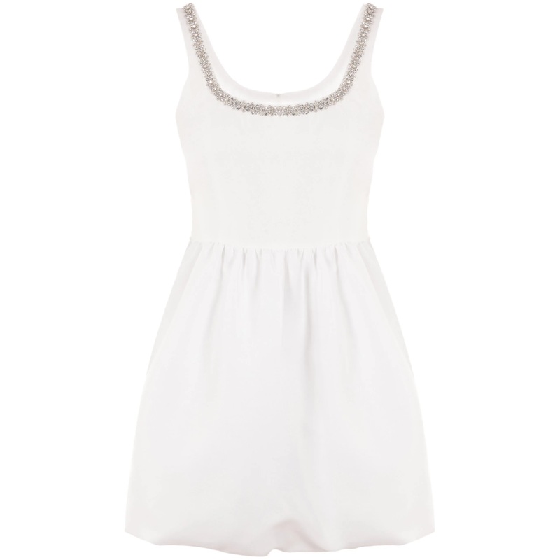 White Taffeta Diamante Mini Dress