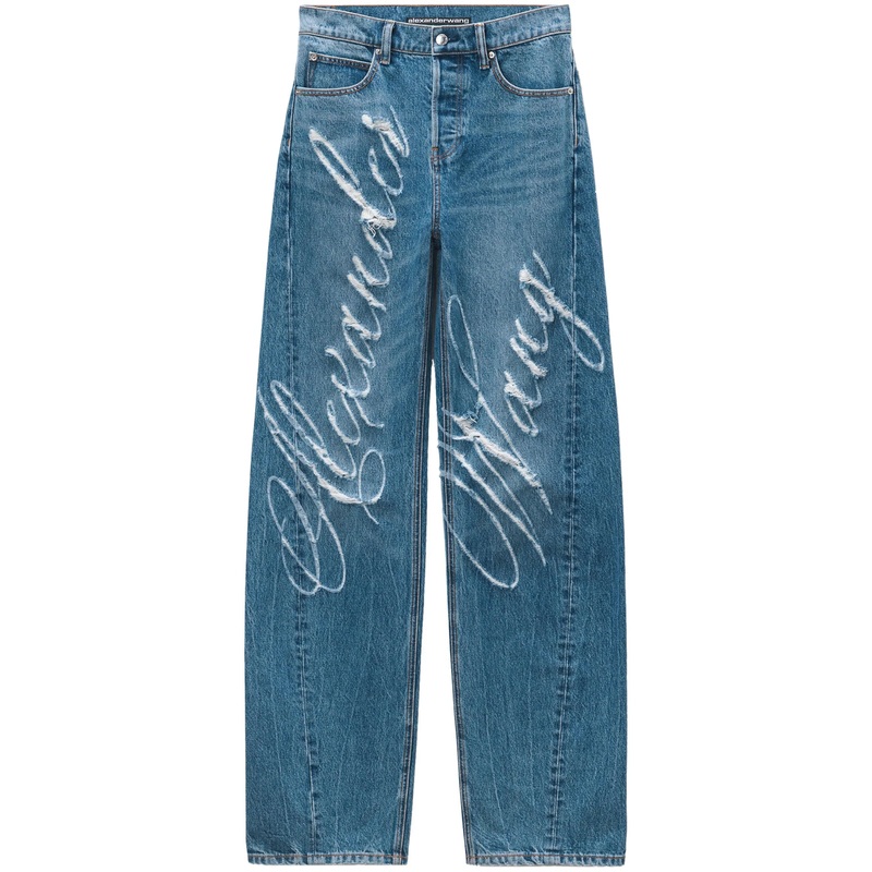 Balloon Jean Cursive Logo Fray