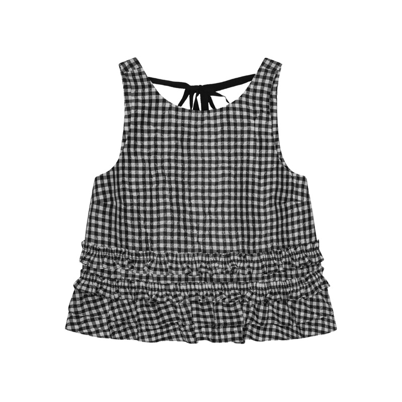 Crinkled Taffeta Check Open Back Top