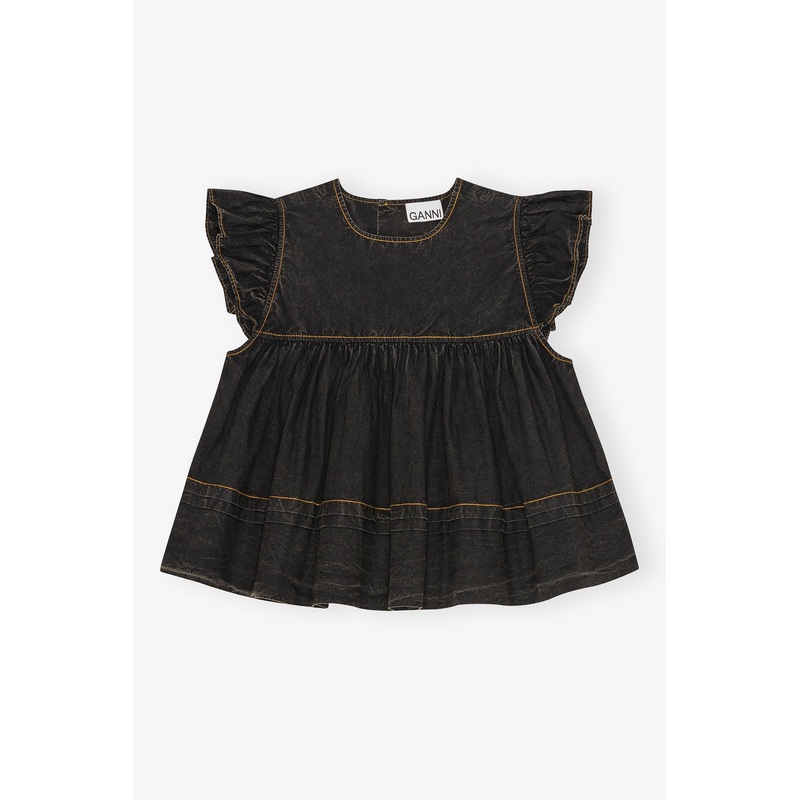 Garment Dyed Cotton Frill Sleeve Top