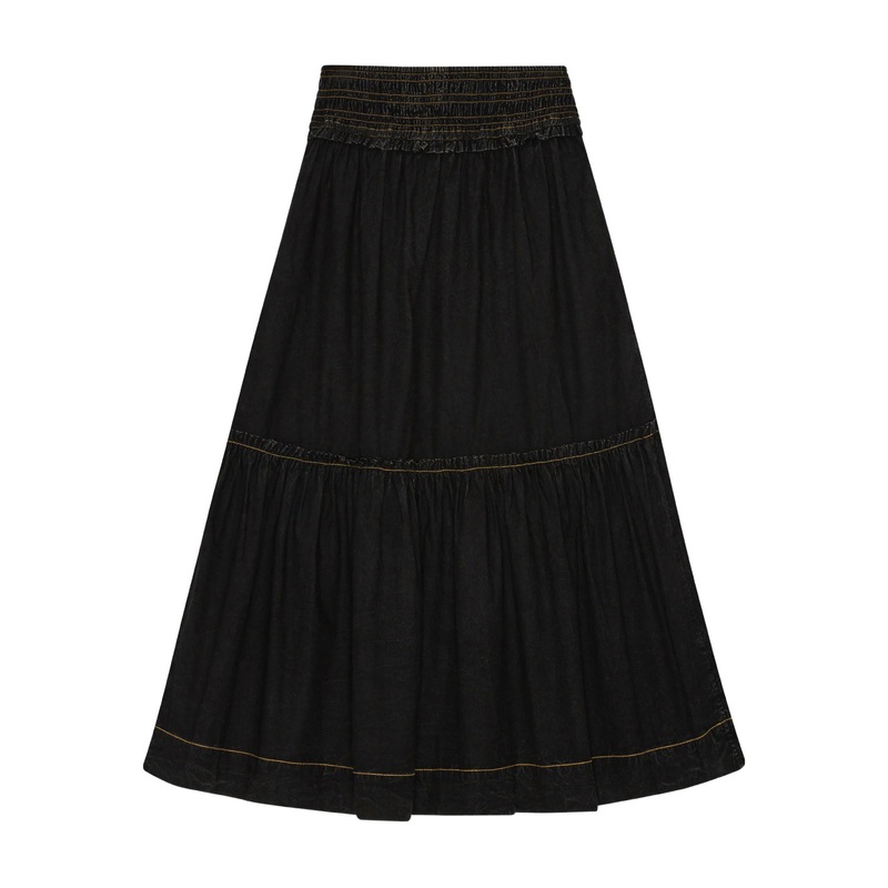 Garment Dyed Cotton Smock Maxi Skirt