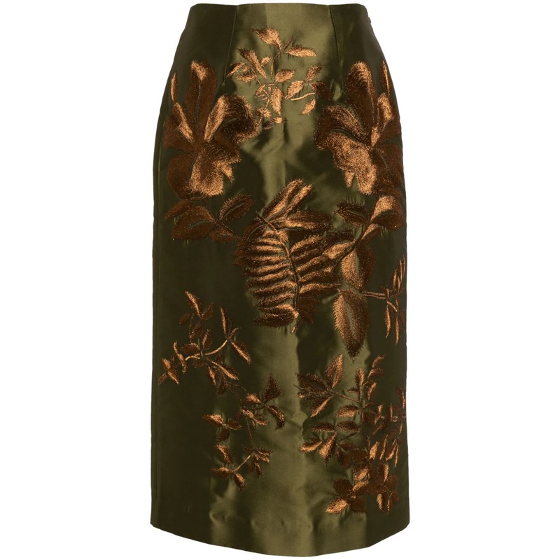Maia Embroidered Taffeta Mikad Skirt