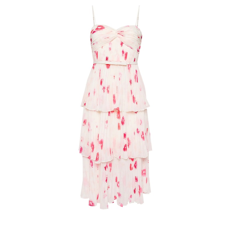 Printed Chiffon Tiered Midi Dress