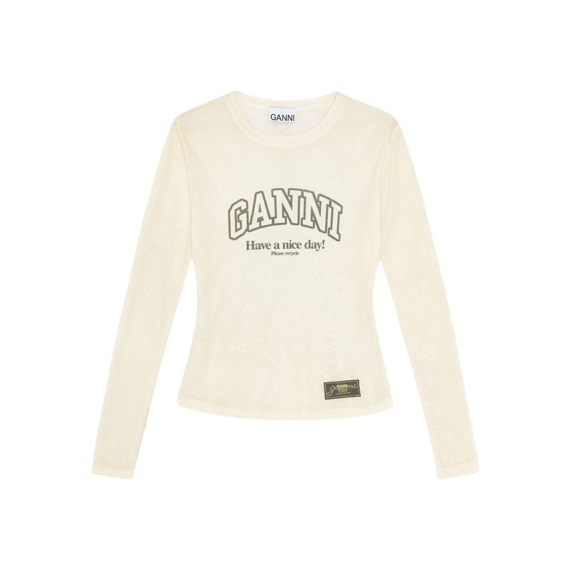 Printed Marl Mesh Long Sleeve Top