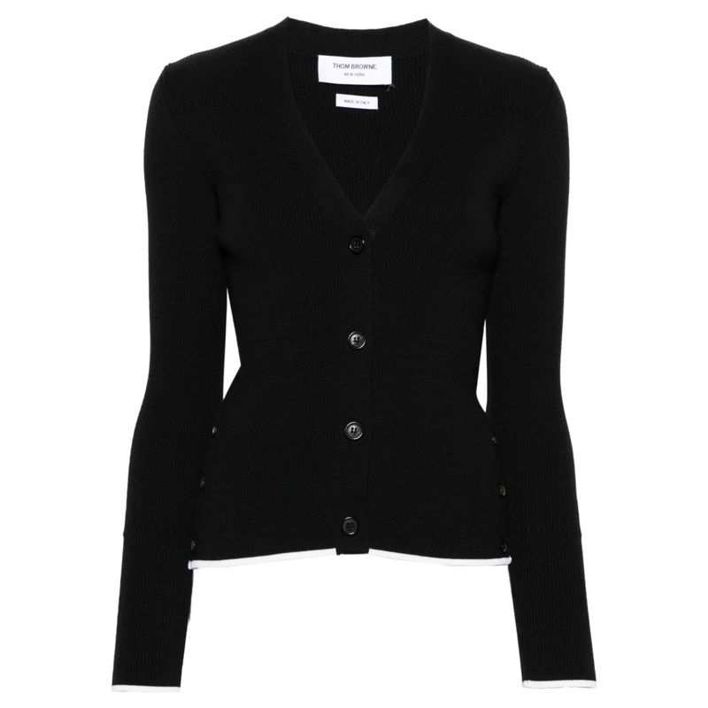 Rib Stitch With Cable V Neck Cardigan Women