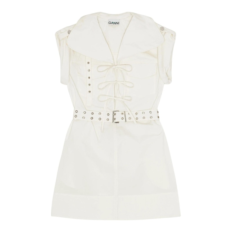 Stretch Cotton Cowl Neck Mini Dress