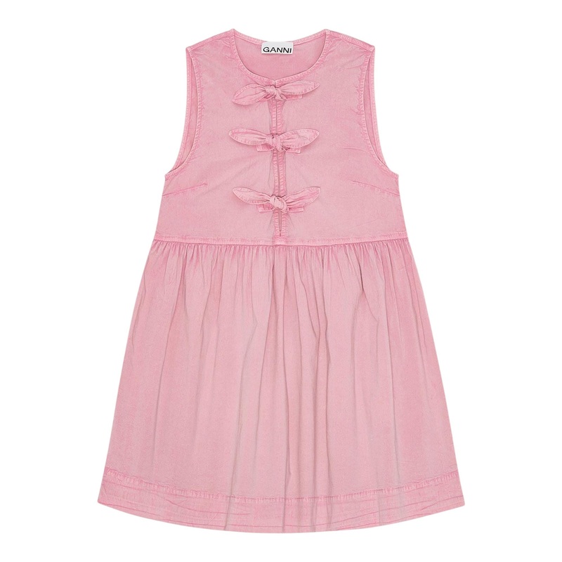 Washed Stretch Cotton Mini Bow Dress