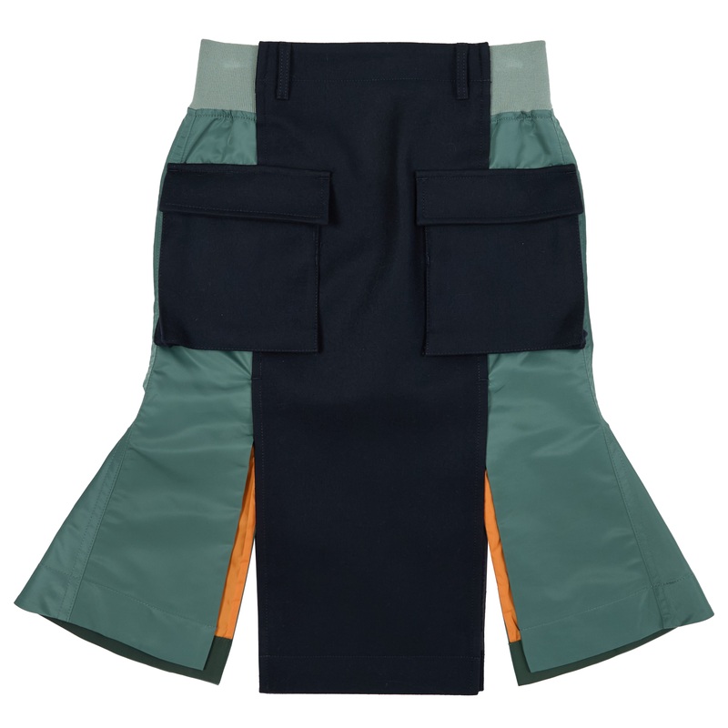 Wool Melton x Nylon Twill Skirt