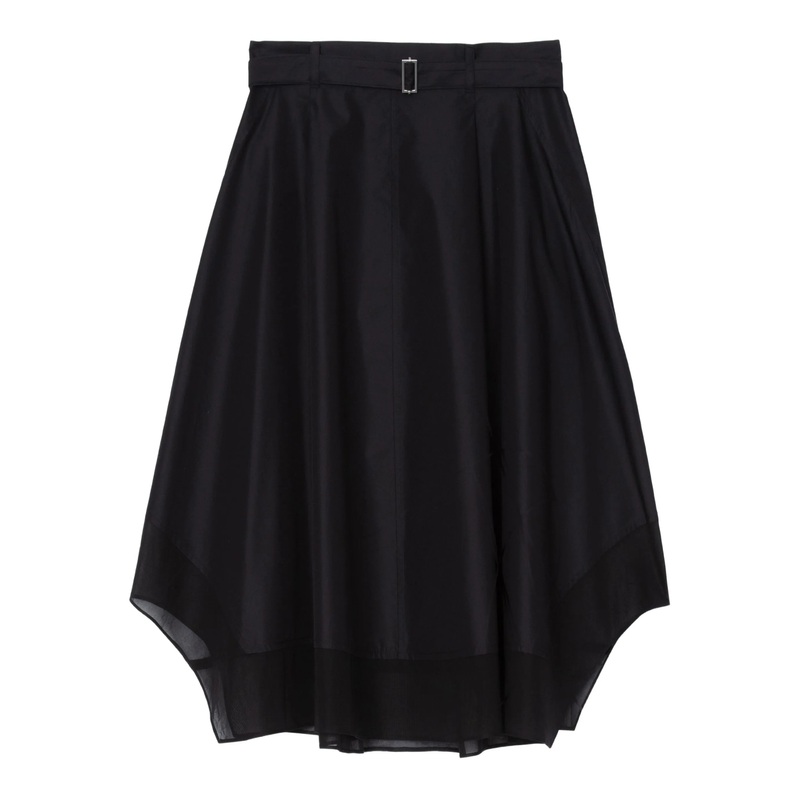 Belted Flounce Midi Skirt With Chiffon
