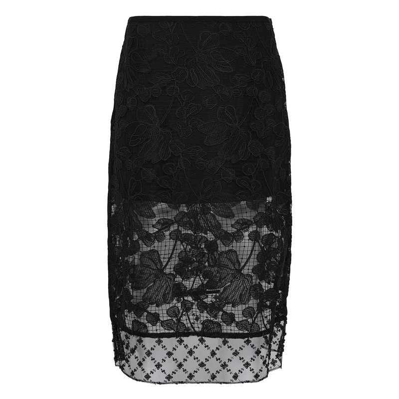 Corded Lace Organza Midi Skirt