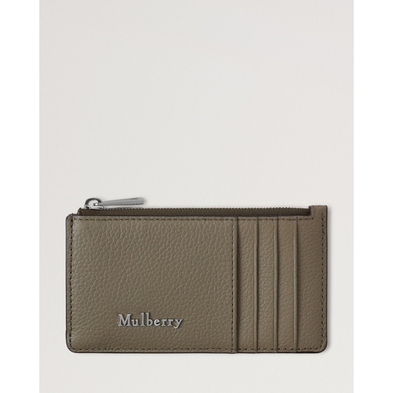 Farringdon Long Zipped Credit Card Holder Linen Green Small Classic Grain