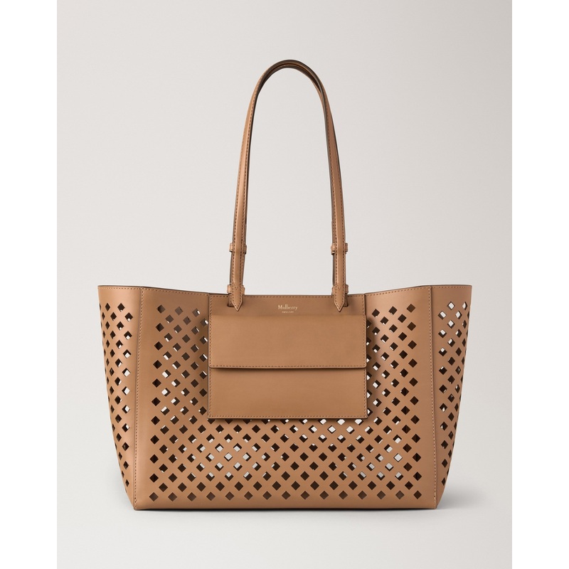 Perforated Tote Toffee Perforated Leather