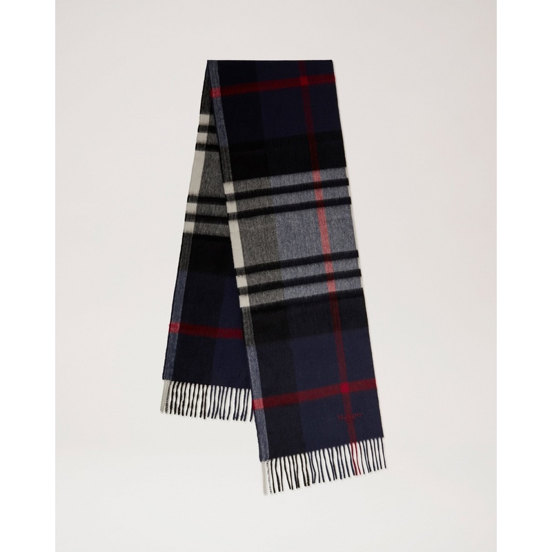 Small Check Merino Wool Scarf Night Sky & Lancaster Red Merino Wool