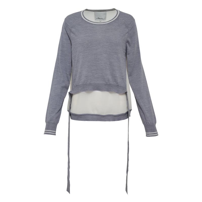 Tie-Back Crewneck Sweatshirt With Chiffon