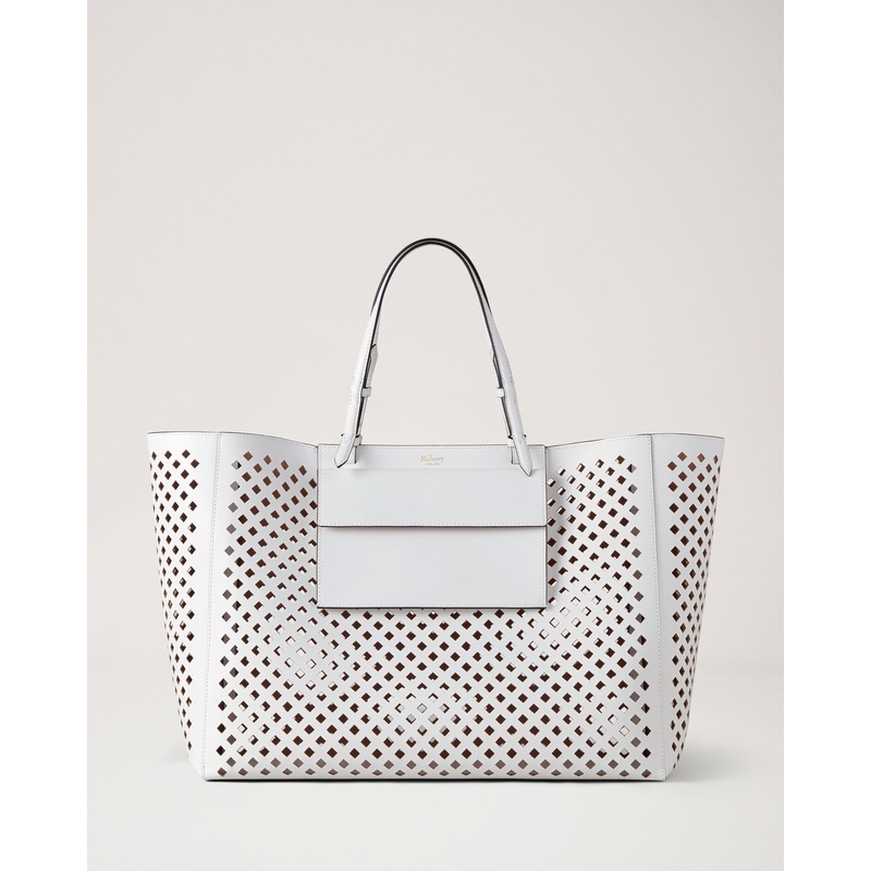 Xl Perforated Tote White Perforated Leather
