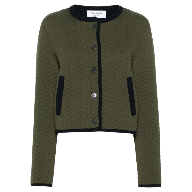 Herringbone Quilted Jacquard Cardigan Women