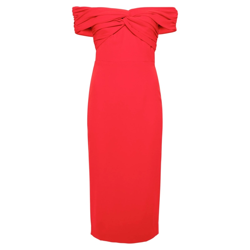Red Off Shoulder Midi Dress