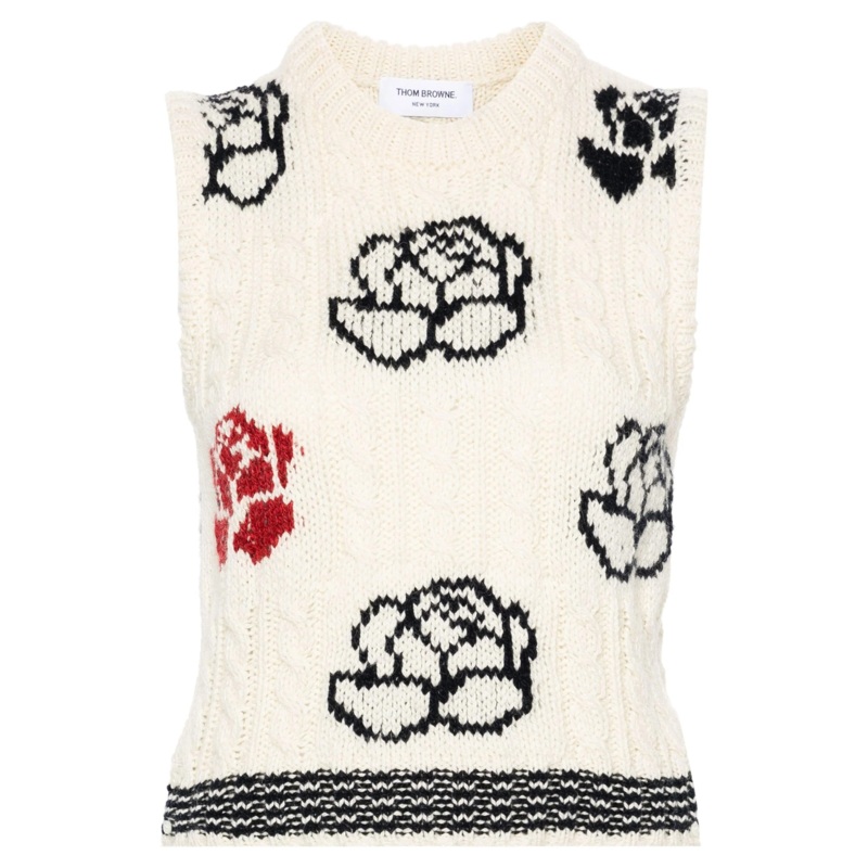 Donegal Cable Check And Rose Cropped Shell Top Women