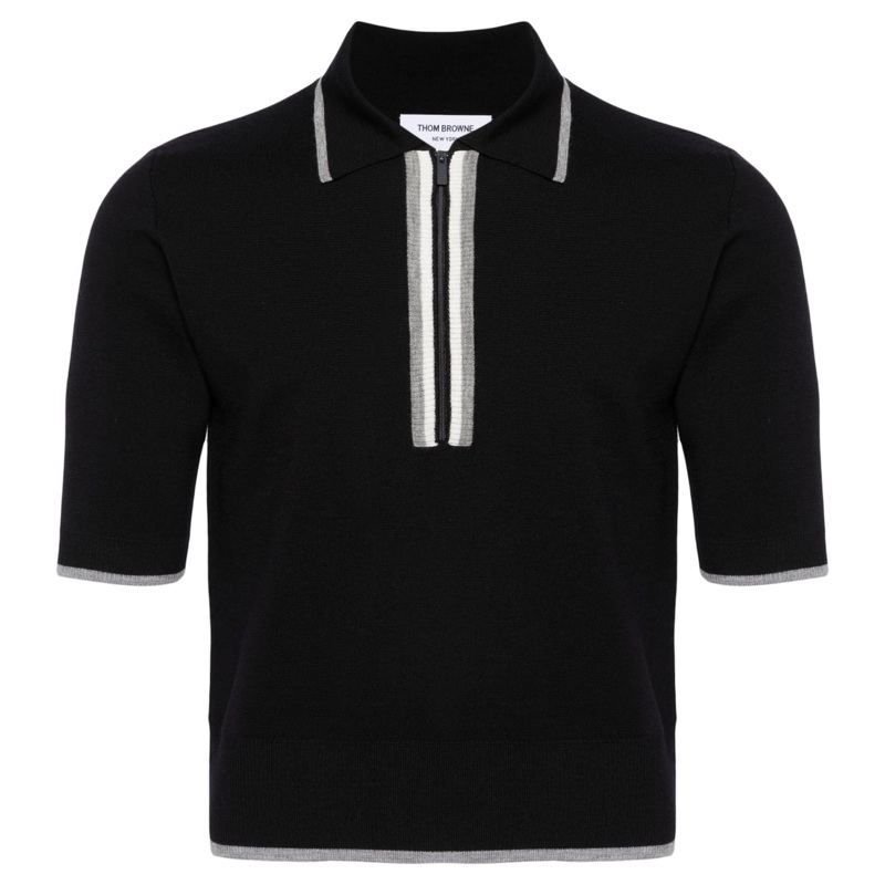 Merino Wool Milano Stitch Zip Up Polo Men