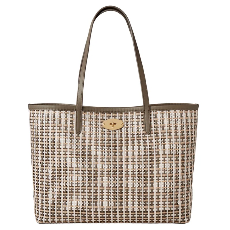Bayswater Tote Linen Green, Beige Pine & Eggshell Leather Netting