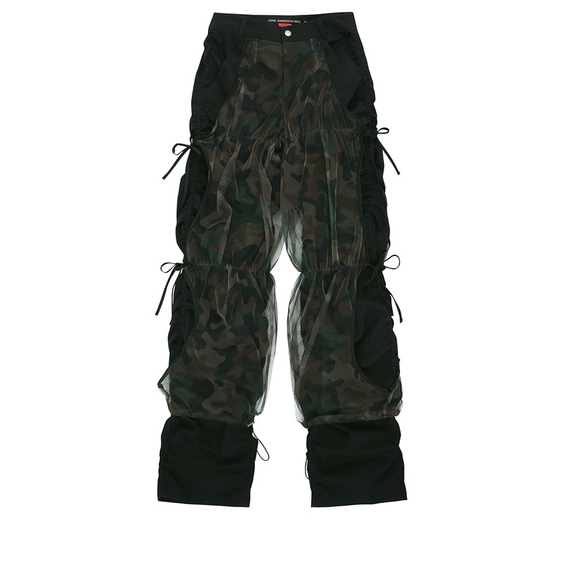 Camouflage Mesh Layered Tying Pants