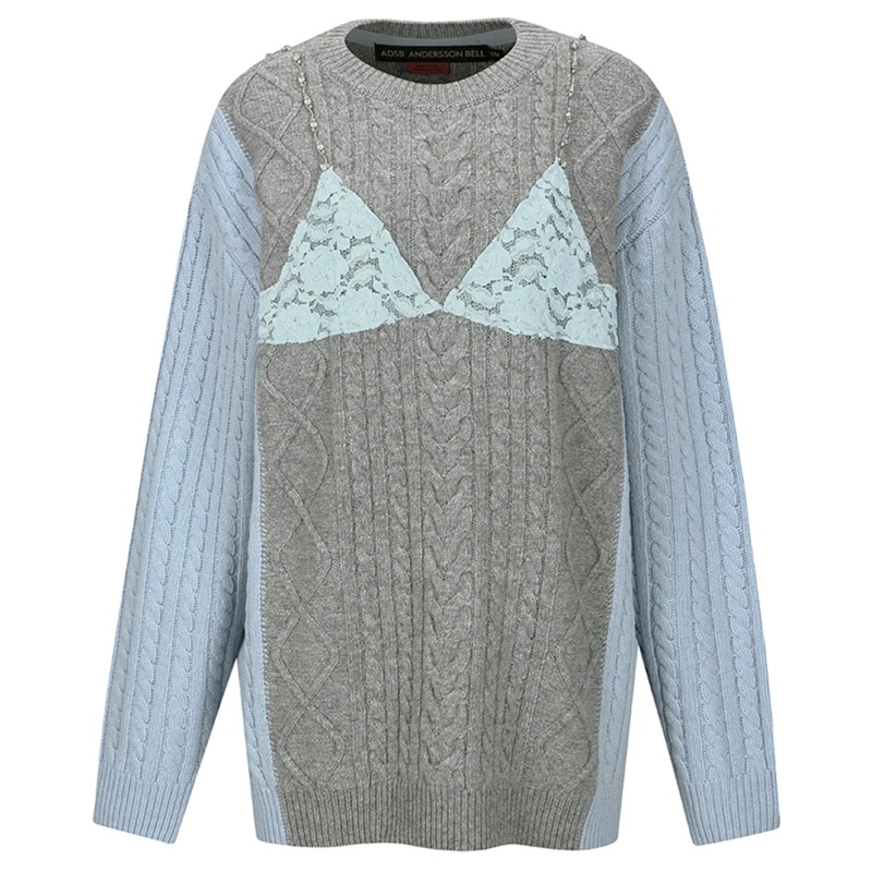 Lace Lingerie Boyfriend-Fit Knit Top