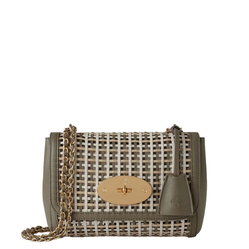 Lily Linen Green, Beige Pine & Eggshell Leather Netting