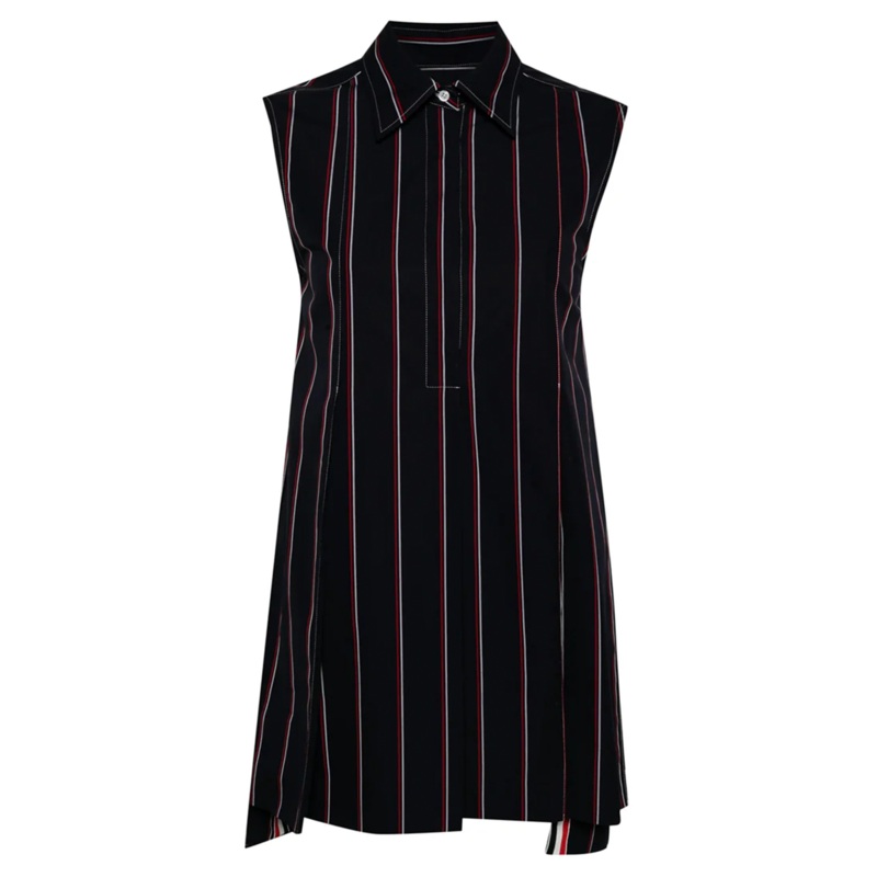 Mini Wide Pleat Sleeveless Shirt Dress Women