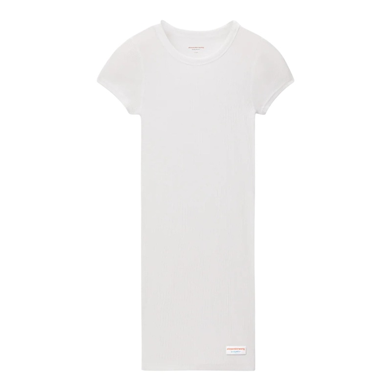 Short Sleeve Loungewear Dress In Ribbed Cotton Jersey
