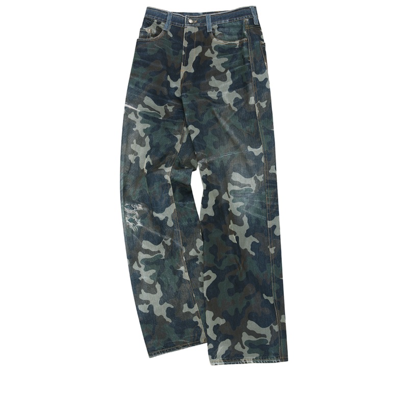 Unisex Mesh Layered Printed Denim